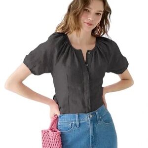 J. CREW - Black - V-back Linen Button-Up Top - Size 2